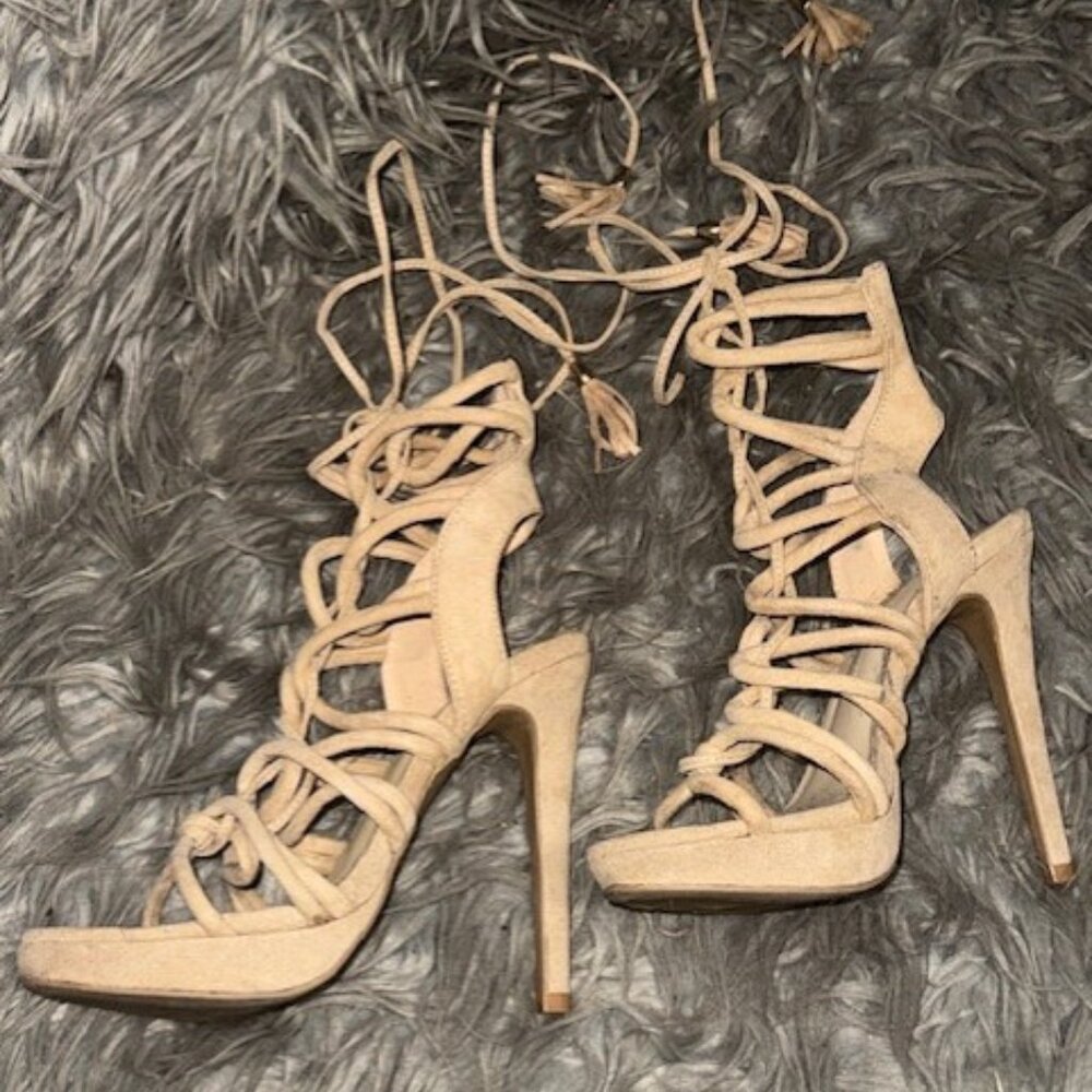 5.5 Tan front laced high heel